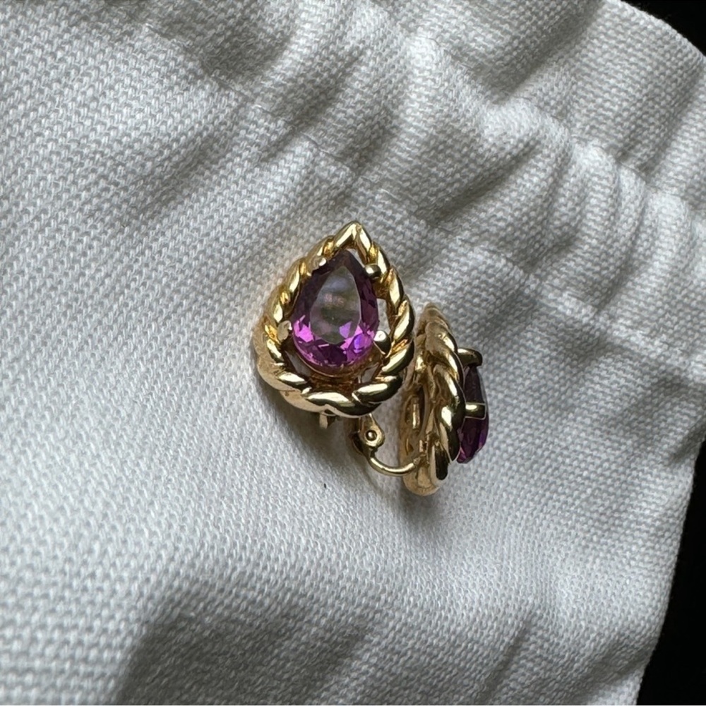 DIOR Christian Dior Vintage Amethyst and Gold Tone Earrings EUC - Picture 3 of 10